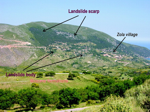 Figure 7. Landslide along the steep slopes of Agrilia Mt.