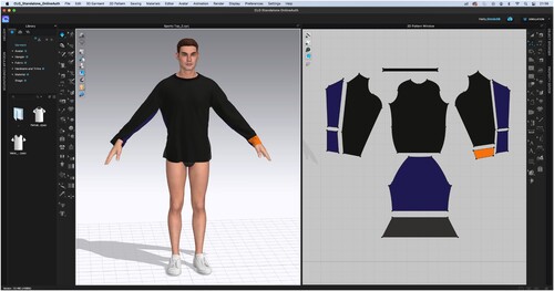 Figure 9. Clo3D visualisation of garment made from jacket lining and two long-sleeved sports tops (authors own).