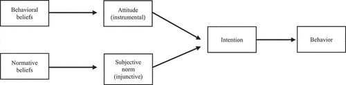 Figure 1. The theory of reasoned action (Fishbein & Ajzen, Citation1975)