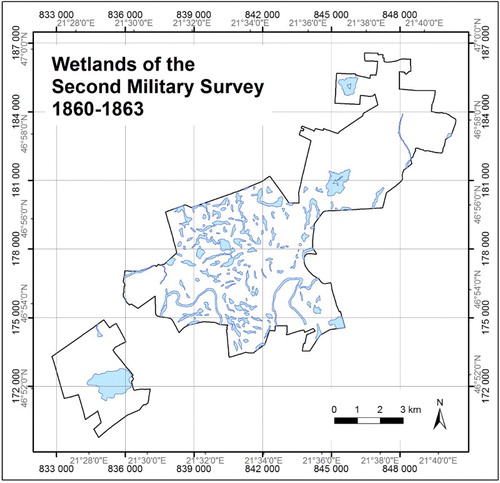 Figure 1. Wetlands of the Second Military Survey, 1860 and 1863.