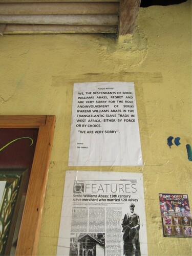 Figure 5. Photocopies of Material Sellotape to Wall at the Barracoons. Copyright Faye Sayer