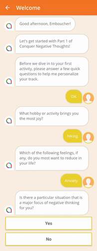 Figure 1. Screenshot of happify health’s AI-based chatbot Anna’s introductory dialog.