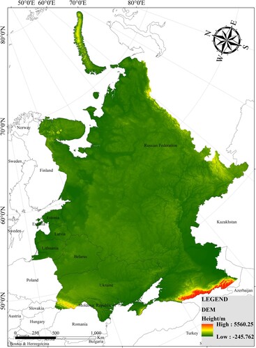 Figure 1. Topographic map of the East European Plain.