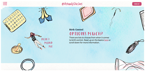 Figure 9. “#ActuallySheCan” online birth control campaign by a pharmaceutical company, Allergen. A user-friendly website that allows easy navigation.