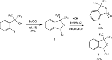 Scheme 2 Preparation of 1,1′-oxy-bis(3,3-bis(trifluoromethyl)-3(1H)-1,2-benziodoxole) (4).
