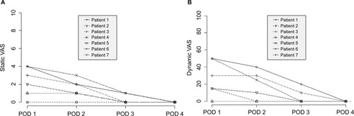 Figure 3 Static (A) and dynamic (B) VAS values.