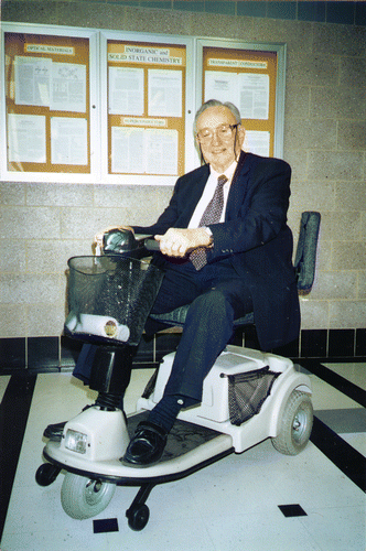 Figure 5. Fred Basolo on his motorized scooter at Department of Chemistry, Northwestern University Citation20. Photograph by Mitch Jacoby.