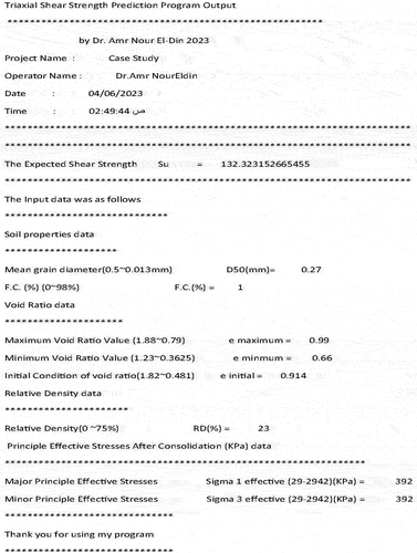 Figure 9. Printout file contains the prediction of (Su) and also all the input data.