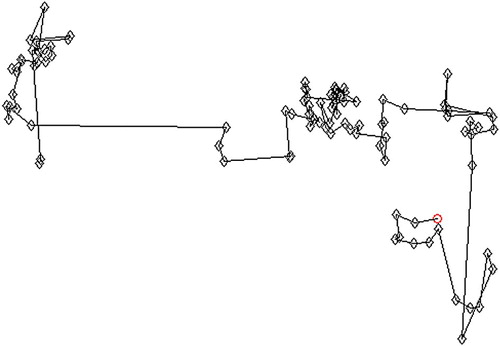 Figure 2. Two-dimensional Lévy flights trajectory simulation.