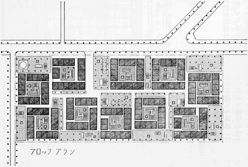 Figure 9. Block plan of ‘Temporary housing replacing tin-roofed shelters’.Source: Banshoya, “Algeria no Apart,” 2–7.
