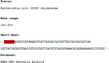 Figure 3. Short-read form E. coli 55989 chromosome, base range: 191–300.