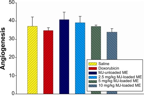Figure 6 Determination of the angiogenesis using the MAGS score.Abbreviations: ME, microemulsion; MJ, methyl dihydrojasmonate; MAGS, microscopic angiogenesis grading system.