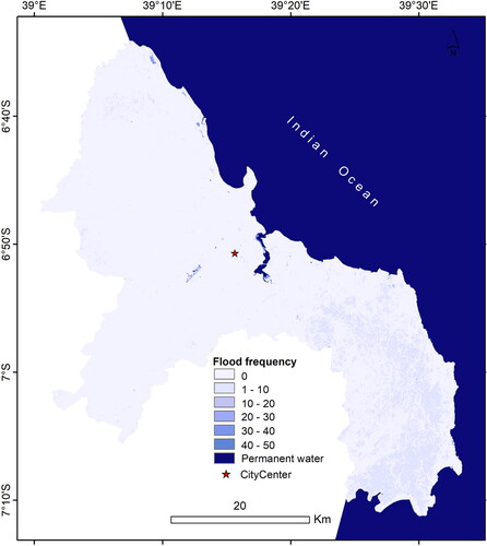 Figure 10. Flood frequency in Dar es Salaam from 2016–2021 rainy seasons.