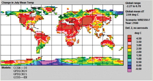 Figure 16. Projected change in July mean temperature (1990 to 2100) for a less than transformational mitigation approach.