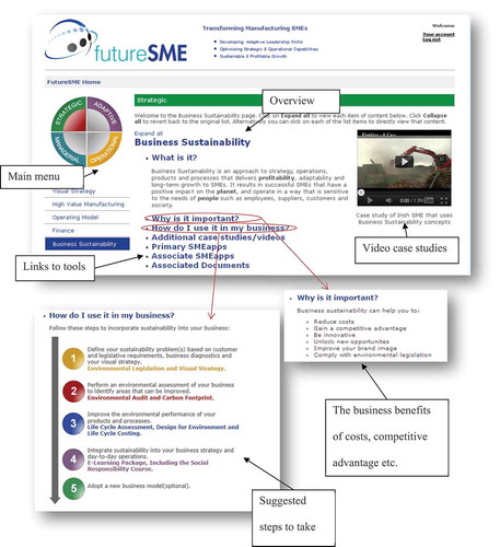 Figure 5. Main business sustainability webpage presenting the framework.