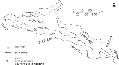 Figure 1. Location maps of the Drava River, with the positions of two gauging stations