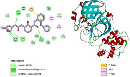 Figure 2. 2D diagram of interactions, and positioning of the molecule M276 inside the active site of SARS-CoV-2 main protease.