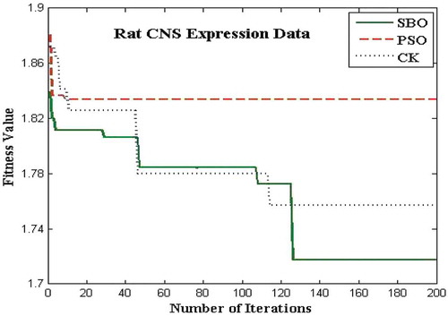 FIGURE 12 Plot of number of iterations versus fitness value for rat CNS data.