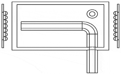 Figure 1. Schematic of the photolytic NO2 converter. (a) Light source modules comprised of LED chip arrays and cooling elements. (b) Quartz window proximal to inlet. (c) Quartz window distal to inlet. (d) Inlet tubing (tangential to the plane of view). (e) Exit tubing for transport of the photolytic products to the reaction chamber of the chemiluminescence analyzer (not shown).