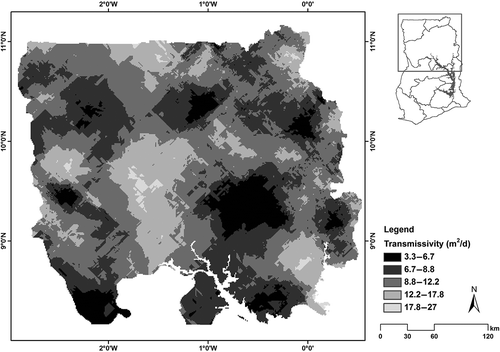 Fig. 4 Spatial distribution of transmissivity in northern Ghana.