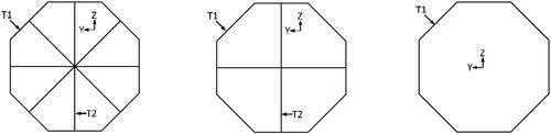 Figure 6. Octagonal cross-sections: Octa_8 (left), Octa_4 (centre), Octa_0 (right).