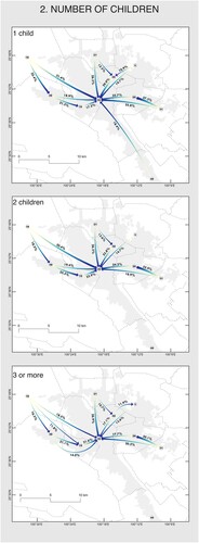 Map 4. Number of children. Women working outside their residential municipality. Range: 10–50%.