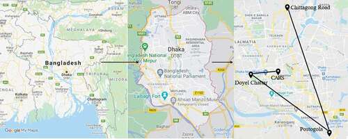 Figure 1. Map of Dhaka city with the monitoring sites