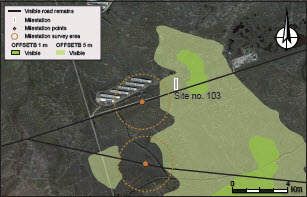 Fig. 8: Location of Site No. 103 in relation to areas visible from Height Spot 500 (Horvat Elah) and Maʿoz’s watchtower