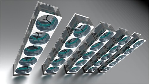 Figure 2. Illustration of an organised collection of structures consisting of modular Eolic Cells.