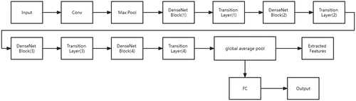 Figure 2. The structure of the Densenet201 feature extraction backbone.