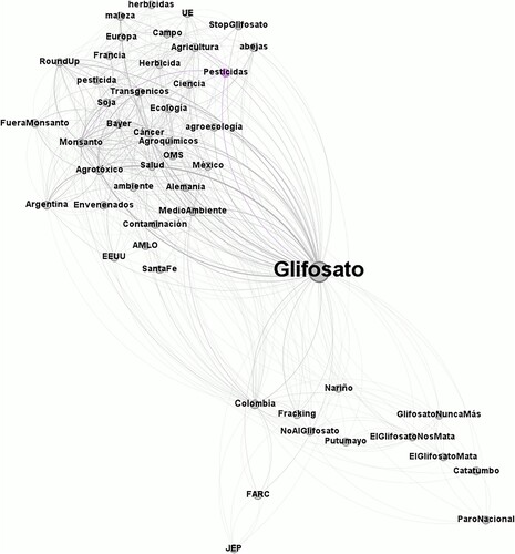 Figure 3. Dominant hashtags in the glyphosate debate in Colombia, 2010–2019.