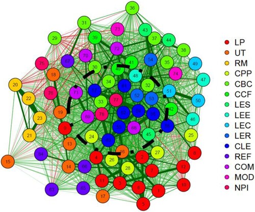 Figure 6. The global network generated by all the scales’ items for the Advanced group (n = 27).
