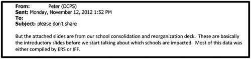 Figure 6. Confidential email from the DCPS Chief of Data and Strategy regarding data compilation by ERS and IFF.