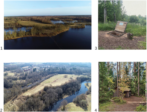 Figure 2. The analysed sites 1) Asva hill fort 2) Iru hill fort 3) Ennuksemäe underground bunker 4) Tiduvere above ground bunker. Source: Maili Roio (1–2) and authors (3–4).