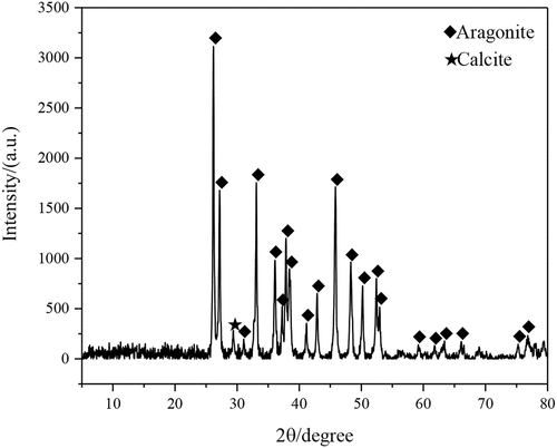 Figure 3. XRD (X-ray diffraction) spectrum of the nanopearl powder/C-HA/rhBMP-2 composite artificial bone.