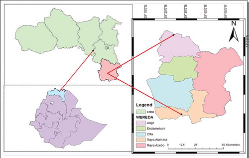 Figure 1. Location map of the southern zone of Tigray and its districts