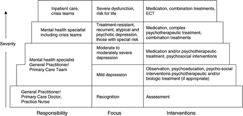 Figure 1.  Stepped-care model (adapted version, original idea from NICE guideline (Citation2004).