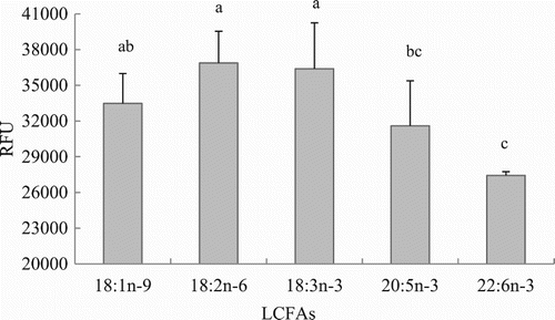 Figure 5. Effects of LCFA uptake depending on the type of FA in hepatocytes from grass carp (C. idellus).