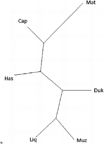 Figure 3. NJ trees for six Albanian goat breeds, based on nucleotide divergence (DA) between populations.