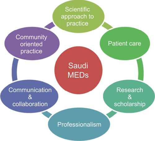 Figure 1 The Six Main Themes in SaudiMEDS. SaudiMEDs framework 2016: Saudi medical education directives framework. In press.
