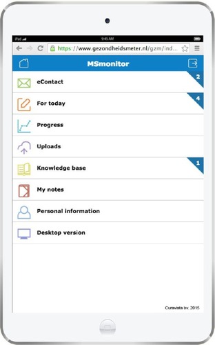 Figure 1 Screenshot of MSmonitor patient dashboard for iOS and Android smart phones.
