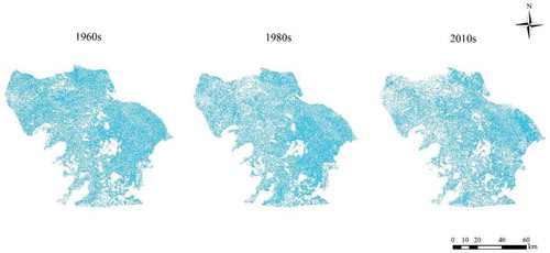 Figure 3. Maps showing the river system in the study area in three different periods.