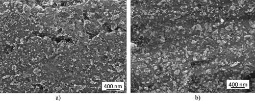 Figure 5. FE-SEM micrographs of as-printed AlSi10Mg alloy before (a) and after a MS test run with heating up to 210°C (b).