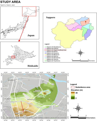 Figure 1. Study area with ground subsidence location map. World topographic map. Sources: Esri, HERE, Garmin, FAO, NOAA, USGS, © OpenStreetMap contributors and the GIS User Community.