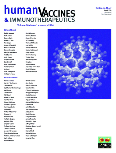 Figure 2. Cover of Human Vaccines and Immunotherapeutics Volume 10, Issue 1 (January 2014).