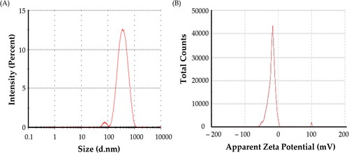 Figure 1. (A) Particle size and (B) Zeta potential of metformin-loaded nanoemulsion.