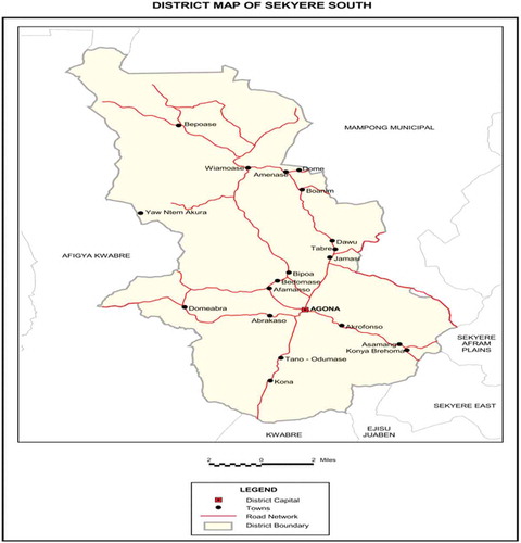 Figure 1. Map of the District area showing the selected study communities