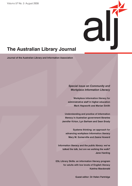 Cover image for The Australian Library Journal, Volume 57, Issue 3, 2008