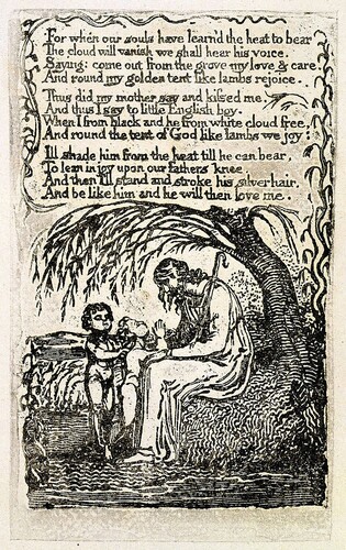 Figure 2. William Blake. “The Little Black Boy.” Songs of Innocence. Copy U, Plate 10 (London, 1789). 11.1 × 6.9 cm. The Houghton Library, Object 7.