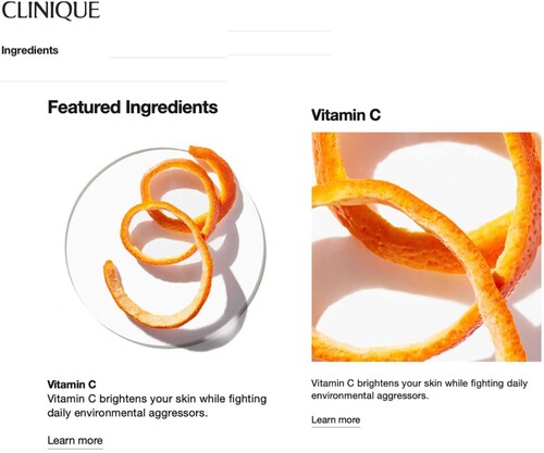 Figure 4. Screenshot of peel of orange (https://www.clinique.com/ingredients).